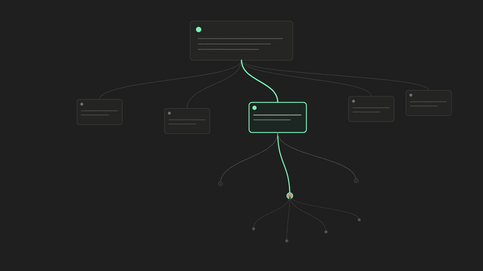 A single post with one reply branch breaking away and connecting outward to a wider conversation.