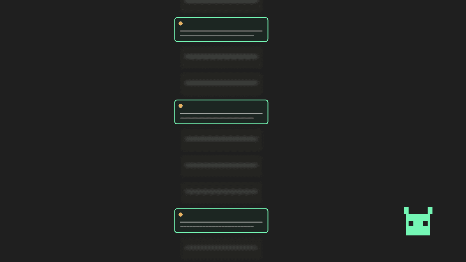 A scrolling feed where most posts blur past while a few remain sharp and distinct.